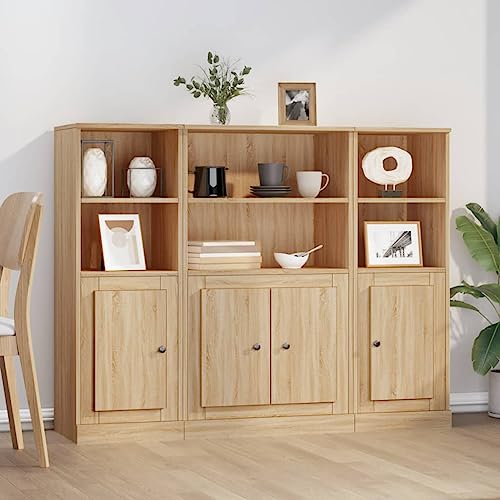 LAPOOH Highboards 3 STK. Sonoma-Eiche Holzwerkstoff Buffetschrank, Mehrzweckschrank, Bücherschrank, Hochschrank, Vorratsschrank, Wohnzimmerschrank, Sideboard, Küchenschrank, 3185306