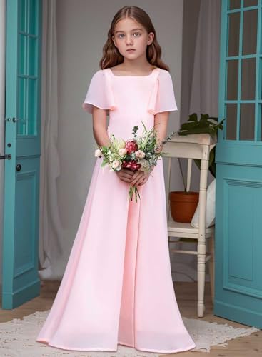 Junior Bridesmaid Dresses Short Sleeves Flower Girl Dress A Line Floor Length Pageant Gowns2