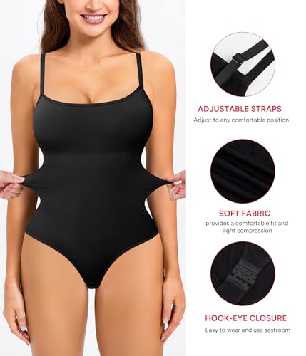 Image of Nebility Shapewear Bodysuits for Women - Tummy Control Square Neck Bodysuit Seamless Full Body Shaper Going Out Top