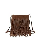 Sac à main pour femme   Costume de cowgirl Y2K   En daim   Tenue des années 70   Avec franges   Sac à bandoulière avec pompon   Sac hippie   Vintage Boho   Petite poche à franges, B2 marron, taille