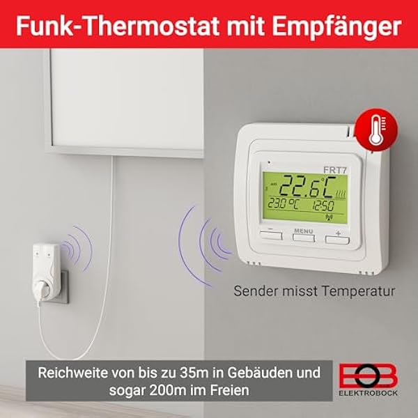 ELEKTROBOCK FRT7B3 радио комнатный термостат с подставкой разместить в любом месте с приемником большой радиус действия для электрического и инфракрасного отопления белый