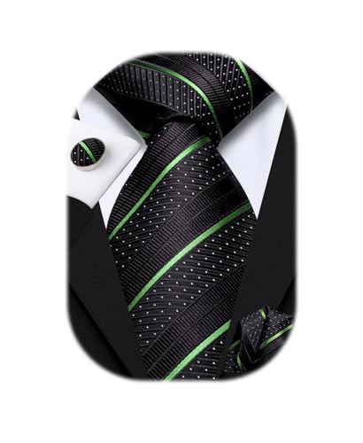 Image of Hi-Tie Silk Ties for Men Plaid Paisley Striped Necktie Pocket Square Cufflinks Set Formal Business