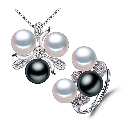 LOKILOKI Gioielli di Perle d'Acqua Dolce Collana Multicolor alla Moda Set di Gioielli da Sposa Collana di Perle per Le Donne Anello di Fiori Romantico