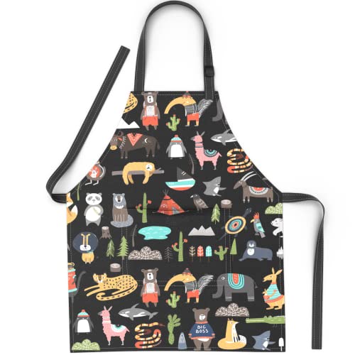 Kids Aprons For Girls And Boys, Toddler Apron With Pocket For Painting, Cooking, Baking, Gardening And Crafts – Apron For Kids With Adjustable Neck Strap - Animals World
