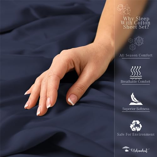 URBANHUT 800 Thread Count Twin Size Egyptian Cotton Sheets Set, 4 Pc Bed Sheet Sets for Twin Size Bedding, Luxury Hotel Sheets Sateen Finish Fits 16" Deep Pocket - Navy Blue