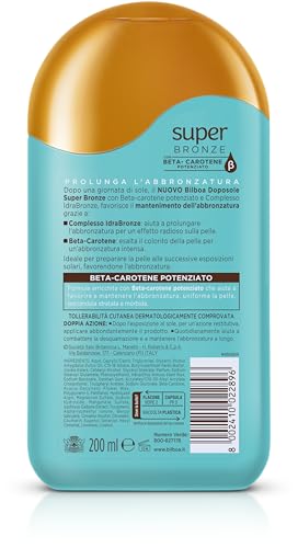 Bilboa, Superbronze-After-Creme, verstärkte Formel mit IdraBronze- und Betacarotin-Komplex, verlängert die Bräunung und befeuchtet die Haut, dermatologisch getestet - 200 ml