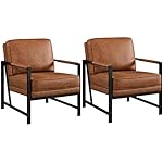 Yaheetech PU Leather Armchairs, Retro Leisure Accent Chair with Extra Soft Padded and Cushion, 105 Degree Slant Back, Modern Reading Arm Chair for Living Room/Office/Bedroom/Study, 2pcs, Light Brown