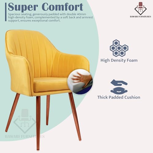 Image of Set of 2 Accent Chair for Living Room | Modern Armchair in Soft Velvet Fabric with Sturdy Legs | Premium Chair for Home Living Room Bedroom Restaurent | (Bronze Legs, Yellow)