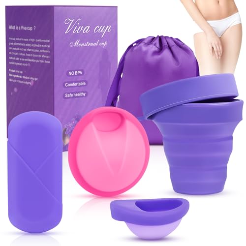 AOGOE Dischi Periodici Riutilizzabile, 2 Pezzi Disco Mestruale(S+L), Coppa Mestruale in Silicone con Tazza Sterilizzante Pieghevole e Scatola, Che Può Essere Facilmente Rimosso, per Sport, Nuoto