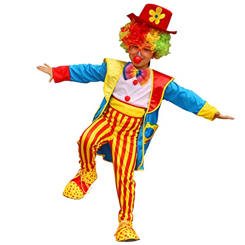 Kids Boys Girls Clown Costume Childrens Funny Circus Evil Joker Fancy Dress Up Cosplay Polka Dots Handmade Outfits With Dress & Hat For Halloween Christmas Carnival Birthday Party Wig 9-10 Years #TOP2