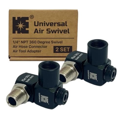 Cosmostar 1/4 NPT 360 Swivel Air Hose Connector Industrial-Grade Swivel Fittings for Air Tools (2-Pack)