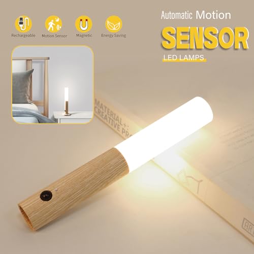 LANDGOO Wooden Motion Sensor Night Lights, Magnet Body Hallway Lamp, Rechargeable LED Wall Sconces, Portable for Stairway Bedroom, Battery Powered (White Ash Wood 2PC) by LANDGOO - Image 8