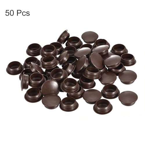 Image of uxcell 50Pcs Screw Hole Plugs, 16mm(5 /8 inch) Dia Plastic Snap in Locking Hole Covers Flush Type Caps for Furniture Cabinet Cupboard, Dark Brown
