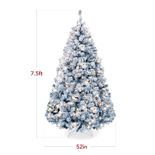 Best Choice Products Pre-Lit Ice Blue Christmas Tree, 7.5ft Artificial Flocked Full Fir Tree, Holiday Decoration w/ 550 Lights, 1,346 Branch Tips