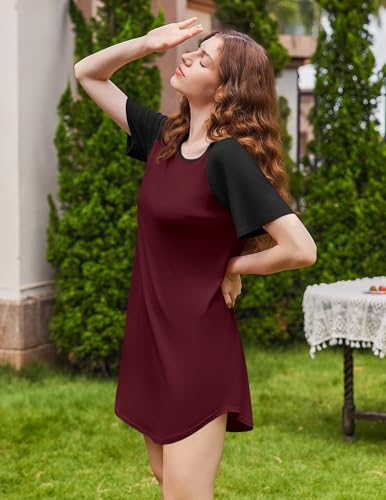 Image of Ekouaer Nightgowns for Women Bamboo Viscose Night Gown Short Sleeve Sleep Shirt Cooling Nightshirt Soft Sleepwear S-XXXL