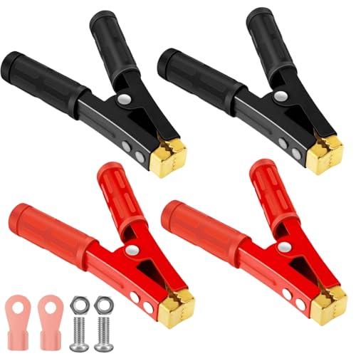 Pinzas de cocodrilo, 4 unidades, 1000 A, cobre, pinzas de cocodrilo, para baterías de coche, cable de arranque (rojo y negro)