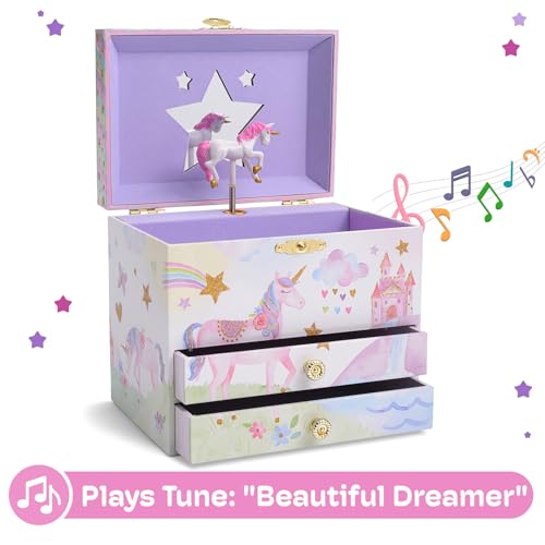Jewelkeeper Enchanting Unicorn Musical Jewelry Box for Girls - Sparkling Rainbow Design Music Box with 2 Pullout Drawers to Store Earrings, Necklace and Bracelets - Plays The Beautiful Dreamer Tune4