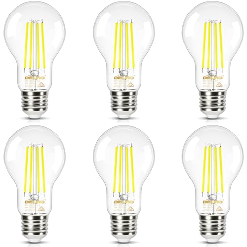DiCUNO Bombilla LED Ultra Eficiente E27, Blanco neutro 4000K, 4W equivalente 60W, Ahorro de energía Edison LED bombilla de filamento, Clase de energía A, 850lm, Vidrio, 6 Piezas