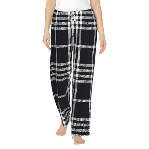 Pantalon de pyjama en polaire pour femme à carreaux noirs et blancs