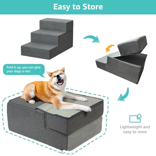 Image of YENING Large Dog Stairs for High Beds - Extra Wide Pet Steps for Large Dogs to Get on Tall Bed 3 Deep Step Cat Ramp for Couch