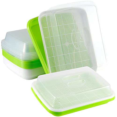 Sinjeun 5 Pack Seed Sprouter Trays, Bpa Free Green Germination Tray With Lids And Planting Paper, Nursery Tray For Seedling Sprouting Soil-Free Cultivation Indoors Outdoors #TOP5
