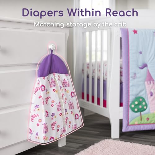 Image of EVERYDAY KIDS 4 Piece Girls Crib Bedding Set -Princess Storyland - Includes Quilt, Fitted Sheet, Dust Ruffle and Diaper Stacker - Nursery Bedding Set - Baby Crib Bedding Set