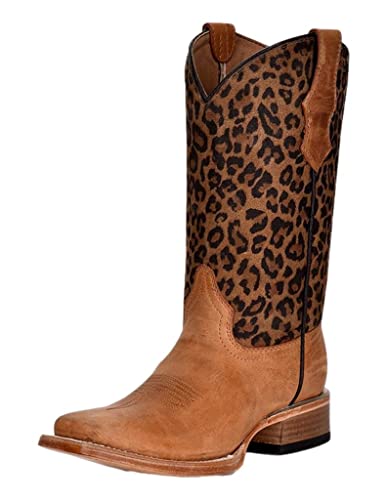 Circle G Kids Honey Leopard Print Top Square Toe Boot