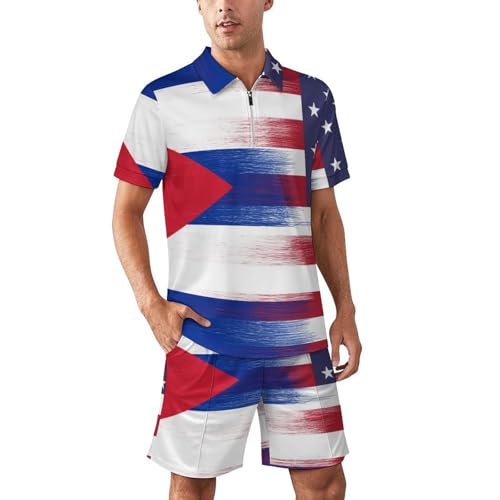Combinaison USA Cuba à fermeture éclair | Tenue sport deux pièces décontractée