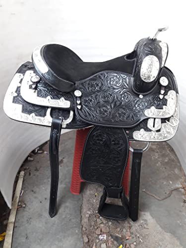 SHOWMEN CRAFT Western Saddle - Conjunto de silla de montar totalmente decorativo con cabecera y llamador de pecho (15 pulgadas)