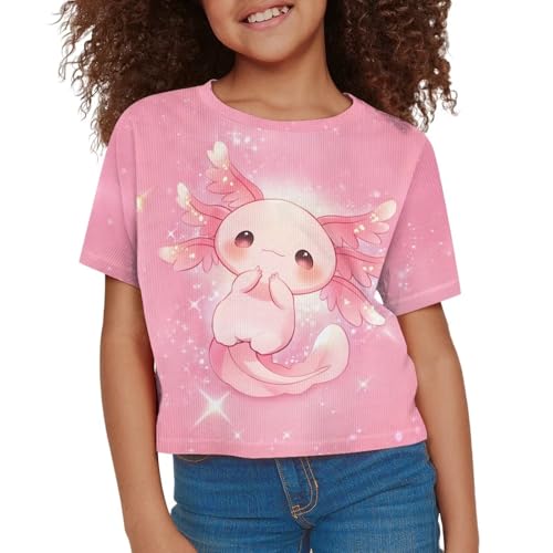 Image of Girls Fashion Crewneck Tee Shirts Casual Short Sleeve Crop Top Summer Outfits 5-14 Years Old