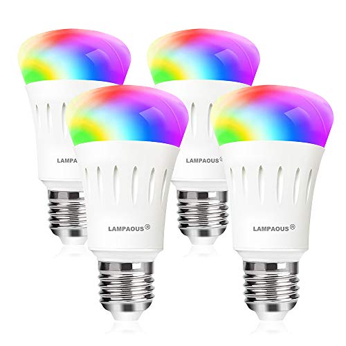 Preisvergleich Produktbild LamPAOUS Intelligente Glühbirne, WiFi, LED, E27, dimmbar, Lichtmodus weiß und mehrfarbig, funktioniert mit Telefon, Google Home und IFTTT, Alexa (4 Stück)