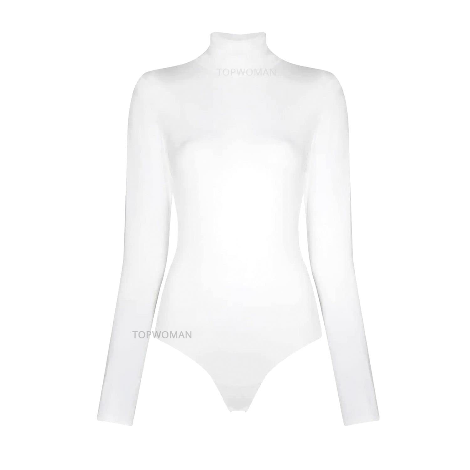 Equitack White-10-12 | Womens Turtle Polo Neck Bodysuit Leotard Long Sleeve Plain Top Ladies