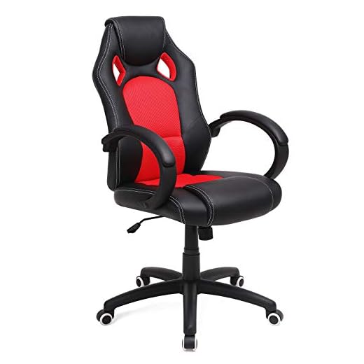 SONGMICS OBG56BR Racing - Silla de Escritorio de Oficina Ergonómica Regulable con Ruedas, color Rojo
