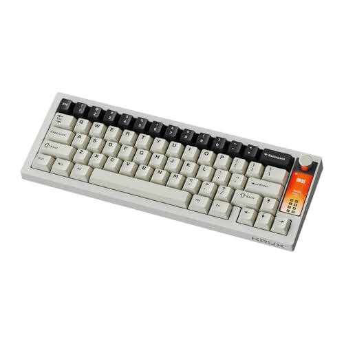 KRUX Drox QWERTY Mechanische Gaming Tastatur 65% – Wireless (Bluetooth, 2.4GHz, USB-C), RGB ARGB Beleuchtung, Hot-Swap, PBT Keycaps, Gasket Mount, Drehregler & Display, für PC, Mac, Laptop