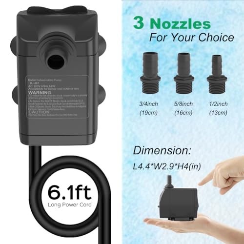 Image of Knifel Submersible Water Pump, Ultra Quiet 660GPH Fountain Pump | 8.2ft High Lift Over Heating Protection, Water Pump for Fish Tank, Pond, Aquarium, Hydroponics
