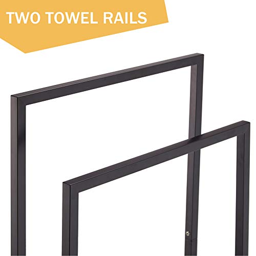 Free Standing Towel Rack, 2 Tier Stainless Steel Black Towel Racks For Bathroom, Hand Towel Drying Rack Stand Holder For Outdoor, Blanket Rack, Alhakin #TOP1