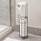 portarrollos baño de pie madera 📌Material de calidad: El soporte para papel higiénico independiente está hecho de acero inoxidable SUS304, anticorrosión y la superficie es galvanizada en negro mate, tiene un aspecto elegante, es duradero y práctico, y no pierde color.