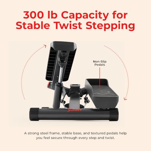 Image of Sunny Health & Fitness Twist Stair Stepper with Resistance Bands | Low-Impact, Side-Twist Motion, Adjustable Step Height, Hydraulic Resistance, SunnyFit App, Up to 350 lb Capacity