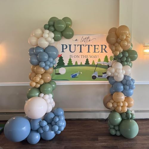 Image of Hole in One Balloon Garland Arch 125Pcs Golf Party Decorations Sage Green Dusty Blue Balloons with Golf Club Foil Balloon for Golf-Themed Party Decorations Baby Shower Supplies