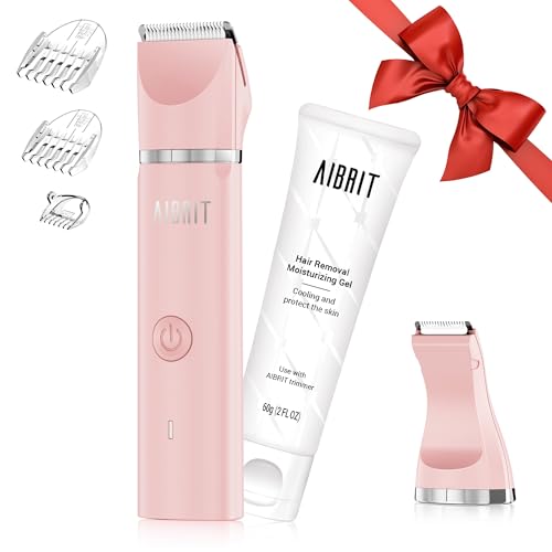 Bikini Trimmer & Gel for Women - 2 in 1 Electric Lady Pubic Hair Groomer Painless Hair Removal Razor Body Shaver, Portable Ladies Shaver with 2 Trimmer Heads, IPX7 Waterproof