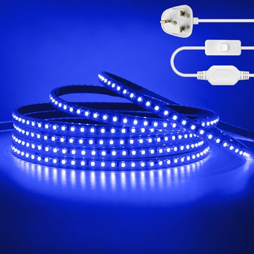 KAFULA 220V LED Strip Light with On/Off [9M,Blue],IP65 Waterproof Flexible SMD2835 LED Fairy Lights CRI85+,Every 10cm can be Cut,Bedroom Kitchen Corridor Decoration