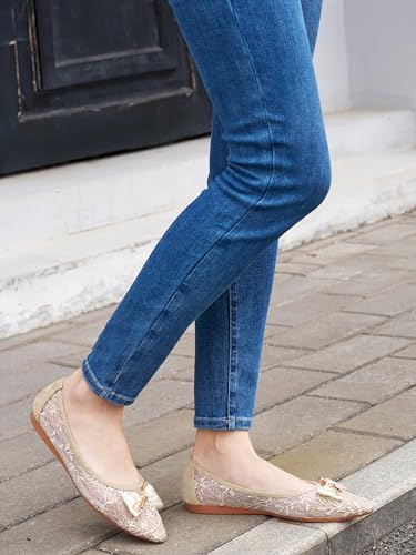 Flats for Women Dress Shoes: Comfortable Pointed Toe Bowknot Lace Womens Ballet Flats Dressy - Fashion Floral Slip On Casual Shoes for Wedding Party Dating2