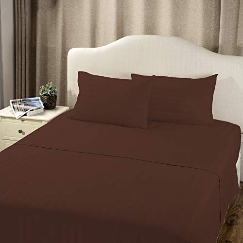 Image of (1 Flat Sheet Only,Chocolate Stripe , King) 100% Egyptian Cotton Luxurious 600 Thread Count