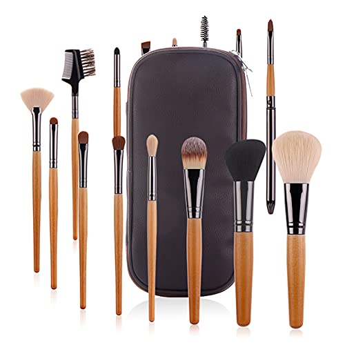 UNIMEIX Makeup Brush set 15 Pcs Wood Color Makeup Brushes Premium Synthetic Foundation Brush Blending Face Powder Blush Concealers Eyeshadow Brush With Leather Travel Cosmetic Bag