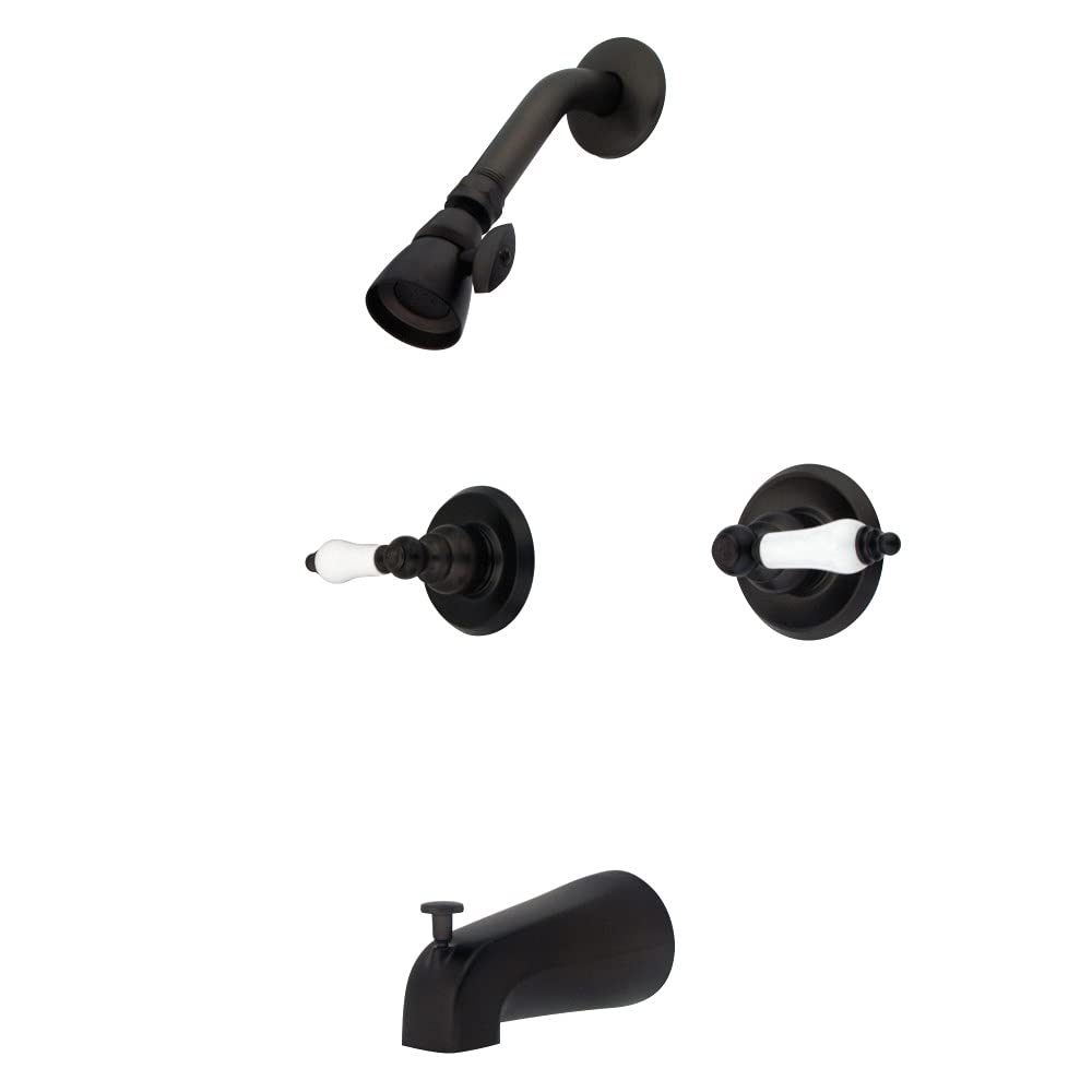 Kingston KB23 PL Badewannen- & Duscharmatur - 3 Porzellanhebel, Mit Duschkopf Und Wannenauslauf