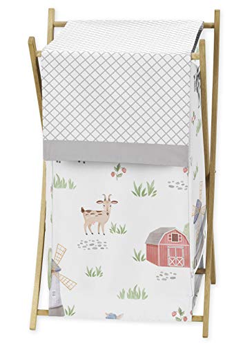 Image of Sweet Jojo Designs Farm Animals Baby Kid Clothes Laundry Hamper - Watercolor Farmhouse Lattice Horse Cow Sheep Pig