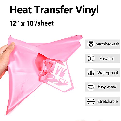 Image of RENLITONG Pink HTV Iron on Vinyl 12Inch by 10ft Roll Heat Transfer Vinyl for T-Shirt HTV Rolls for All Cutter Machine - Easy to Cut & Weed for Heat Transfer Design