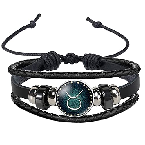 Devobunch 12 Zodiac Constellation Sign Bracelet for Men Women, Taurus Zodiac Sign with Leather Bracelets Jewelry Couples Gifts for Boys and Girls Birthday Zodiac Gift(adjusttable Taurus)