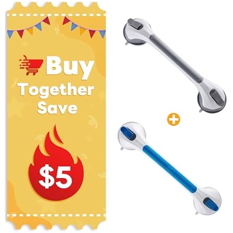 TAILINK 16 inch Shower Grab Bar Suction Cup, Grab Bars for Shower and Bathroom, Shower Safety Handrail for Seniors and Elderly, Grey & Blue Cover