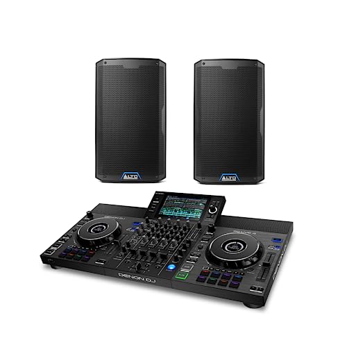 Denon DJ SC LIVE 4 y 2x Alto Professional TS410, Controlador DJ Autónomo, Mezclador 4 Canales,...